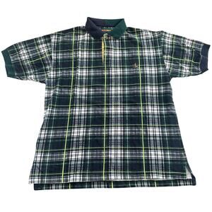 IVY CREW vintage Men's Green Blue Plaid Print S/S Golf Polo Shirt Size Medium
